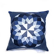 Для дома и интерьера handmade. Livemaster - original item Cushion for sofa decorative Dahlia patchwork denim. Handmade.
