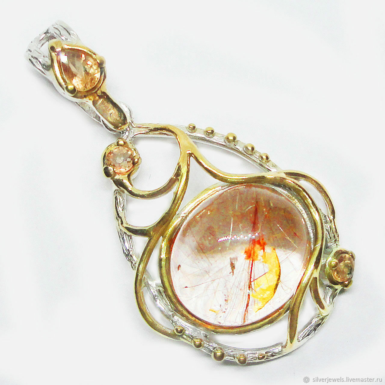 925 silver pendant with quartz 'golden thread' and sapphires, Pendants, Moscow,  Фото №1