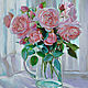 Painting 'Still life with pink roses' oil on canvas 50h60 cm, Pictures, Moscow,  Фото №1