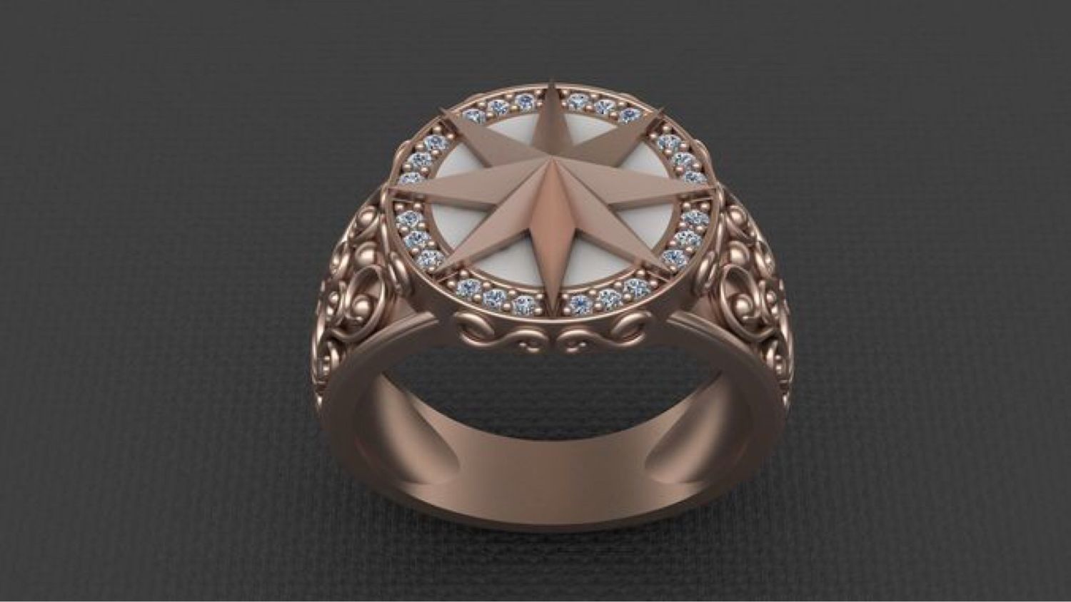 Золотое кольцо звезда. Перстень с розой ветров серебро.
