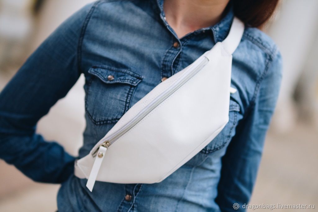 Women's waist bag made of genuine leather 'Lotus' (White), Waist Bag, Yaroslavl,  Фото №1