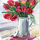  Still life with tulips. Watercolor, Pictures, Penza,  Фото №1