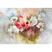 Картины и панно handmade. Livemaster - original item Painting chamomile flowers watercolor 53h38. Handmade.