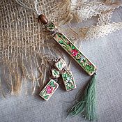 Украшения handmade. Livemaster - original item Roses... Pendant and earrings made of wood Painting.. Handmade.