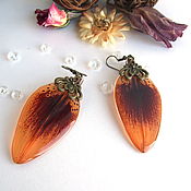 Украшения handmade. Livemaster - original item Earrings Large Real Orange Lily Petals Jewelry Brass. Handmade.