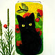 Order Cover for your cat and Poppies case for cell phone case felted wool. Woolen Zoo. Livemaster. . Case Фото №3