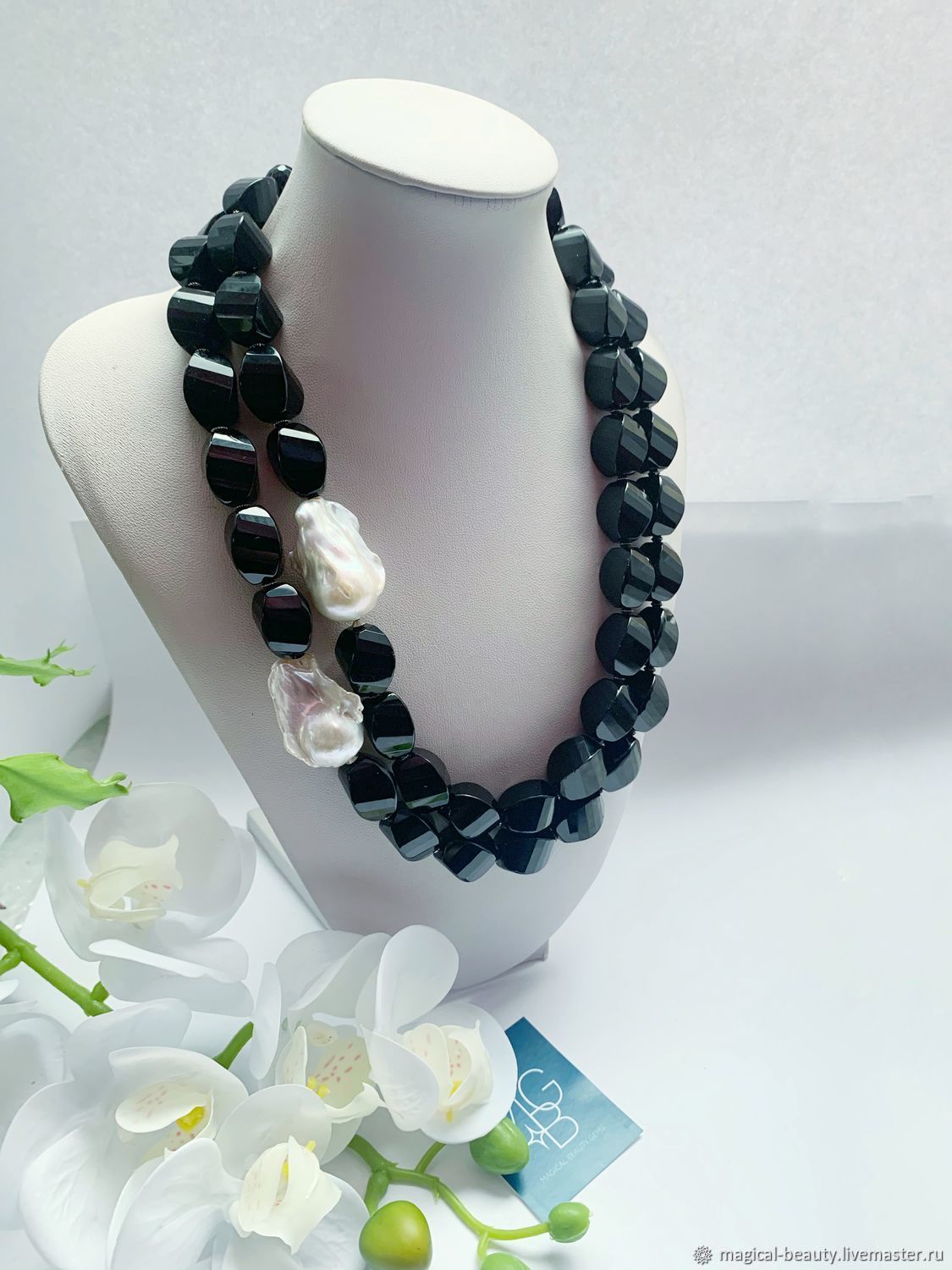 Necklace with black agate and baroque pearls, Necklace, Moscow,  Фото №1