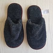 Обувь ручной работы handmade. Livemaster - original item Fur slippers made of wool large size gray/fur slippers. Handmade.