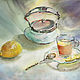watercolor. Tea with lemon, Pictures, Moscow,  Фото №1