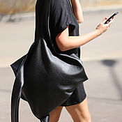 Сумки и аксессуары handmade. Livemaster - original item Backpack Bag Leather Black Oversize Bag Large Size. Handmade.
