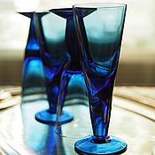 Винтаж handmade. Livemaster - original item Set of damask and 6 wine glasses cobalt glass, Dyatkovsky HZ. Handmade.