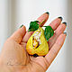 Brooch made of leather Ripe yellow pear with beading and Swarovski, Brooches, Kursk,  Фото №1