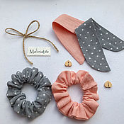 Украшения handmade. Livemaster - original item Fabric volume elastic band for hair Molinia (gray, peach). Handmade.