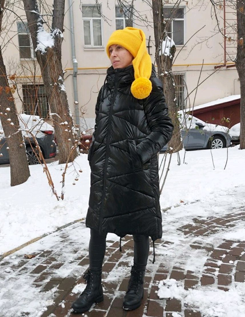 Шапка колпак, шапка Буратино, вязаная длинная шапка, желтая шапка ...