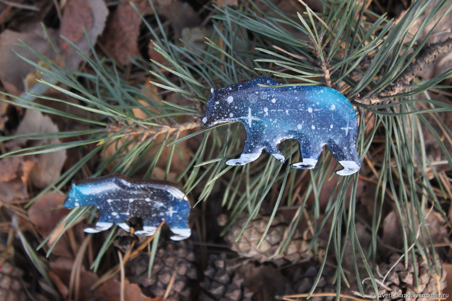 Парные деревянные броши "Большая и малая медведицы" Сайт