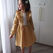 Платье для девочки комбинированное Персик