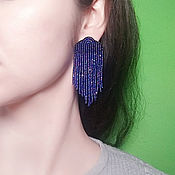 Украшения handmade. Livemaster - original item Long cascading Medusa earrings, blue beaded earrings. Handmade.