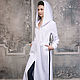 White dress-hoodie with stripes and a voluminous hood. Long dress, Dresses, Novosibirsk,  Фото №1