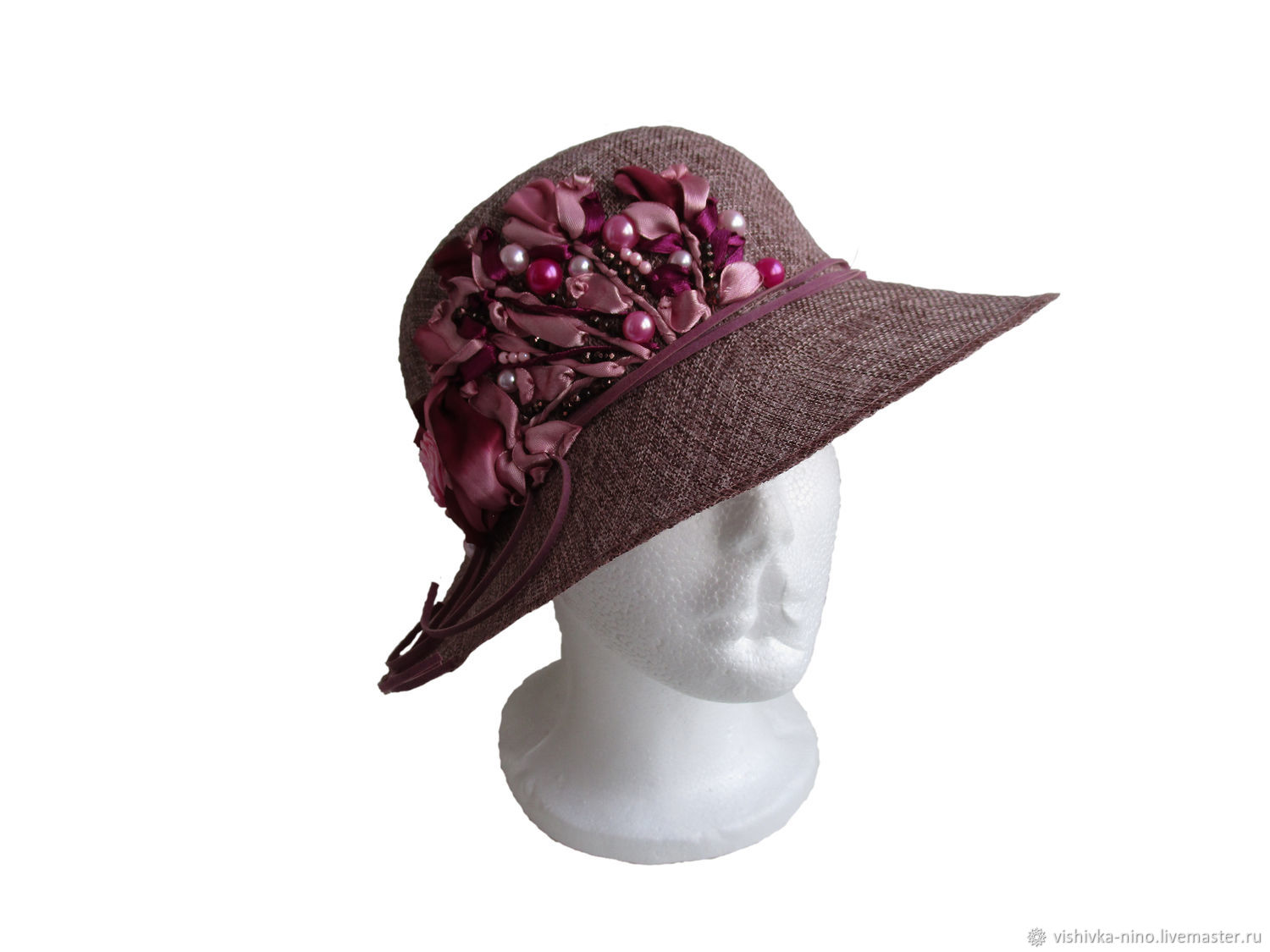 Women's summer bordeaux hat with roses WINTER CHERRY – купить на Ярмарке  Мастеров – IHIUFCOM | Hats1, Nizhny Novgorod