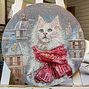 Картины и панно handmade. Livemaster - original item Warm snowflakes - White cat - Painting on canvas. Handmade.