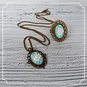 Субкультуры handmade. Livemaster - original item Jewelry set with cameos Rose (pendant 13h18 ring 13h18) mint background. Handmade.