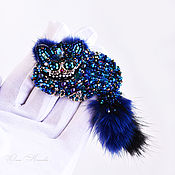Украшения handmade. Livemaster - original item Cheshire Cat Brooch blue embroidery with beads fur rhinestones. Handmade.