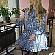 Синее цветочное платье с длинным рукавом на пуговицах, Платья, Ростов,  Фото №1