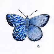 Картины и панно handmade. Livemaster - original item Watercolor painting butterfly blue flame. Handmade.
