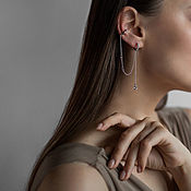 Украшения ручной работы. Ярмарка Мастеров - ручная работа Long Drop earrings with cuff 925 silver. Handmade.