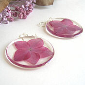Украшения handmade. Livemaster - original item Transparent Earrings with Real Pink Hydrangea Flowers Boho Eco. Handmade.