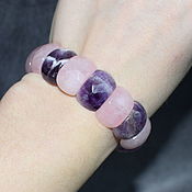 Украшения handmade. Livemaster - original item Delicate bracelet with cut natural rose quartz and amethyst. Handmade.