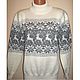 Sweater knit with a Norwegian reindeer and ornaments, Sweaters, Moscow,  Фото №1
