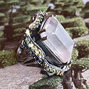 Украшения handmade. Livemaster - original item Silver ring with rose quartz and chrysolite. Handmade.