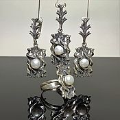 Украшения handmade. Livemaster - original item Pearl Jewelry Set with Silver Pearls DS0096. Handmade.