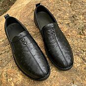 Обувь ручной работы handmade. Livemaster - original item Ostrich leather moccasins, 100% handmade, black color.. Handmade.
