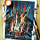Painting: painting watercolor tempera NIGHT FIRE. Pictures. pictures & decor of TanyaSeptember. My Livemaster. Фото №4