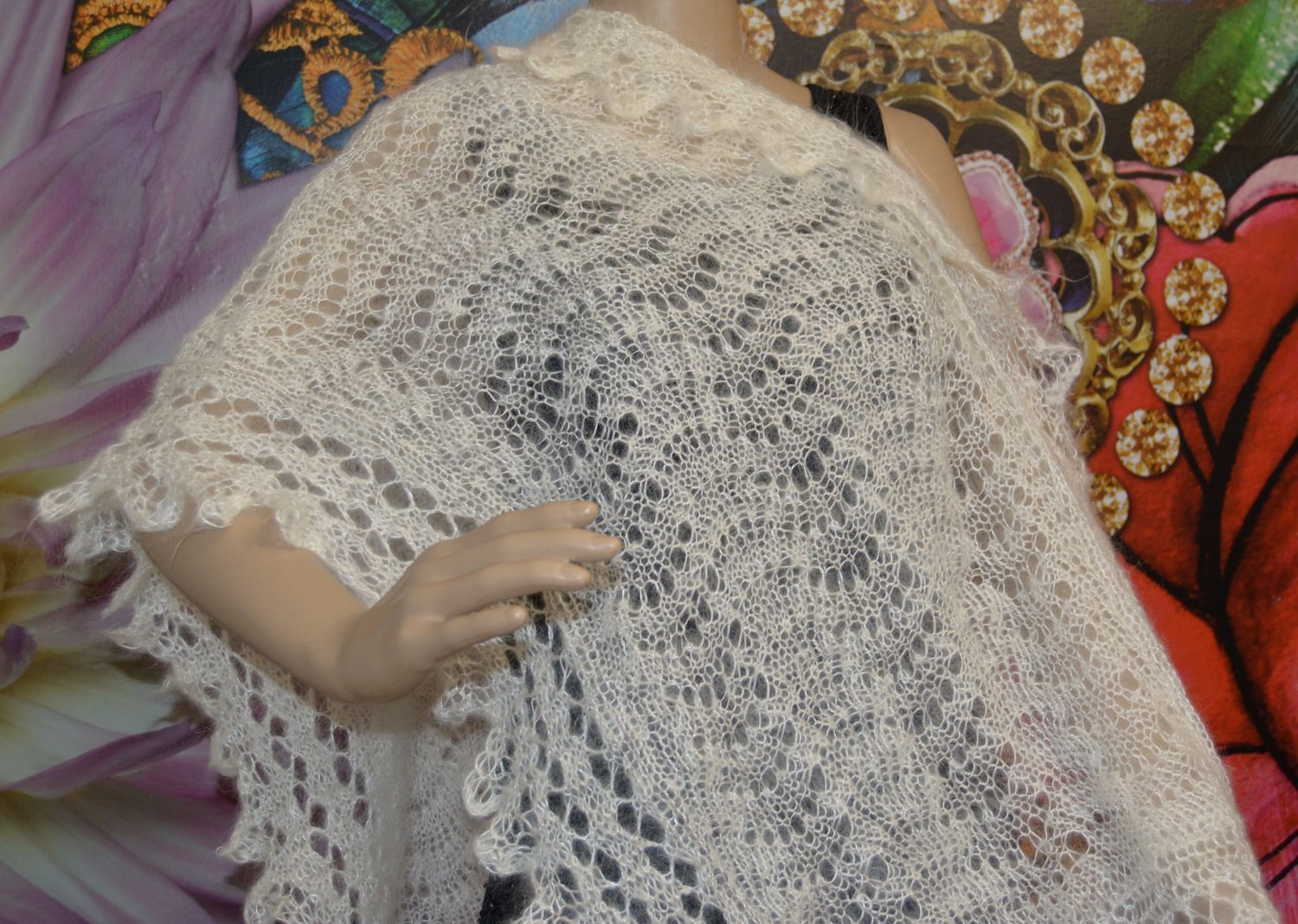 пуховый палантин "ажурный". палантин пуховый ажурный теплый 85% козьего пуха.