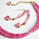 Pink chalcedony earrings, flower pendant with enamel, Thread earring, Krasnogorsk,  Фото №1