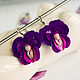 Bright purple earrings, a flower made of polymer clay, Earrings, Nizhny Novgorod,  Фото №1