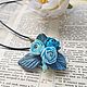 String pendant peonies turquoise blue with leaves, Pendants, Taganrog,  Фото №1