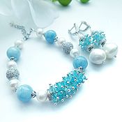 Украшения handmade. Livemaster - original item Bracelet and earrings with aquamarine and pearls 