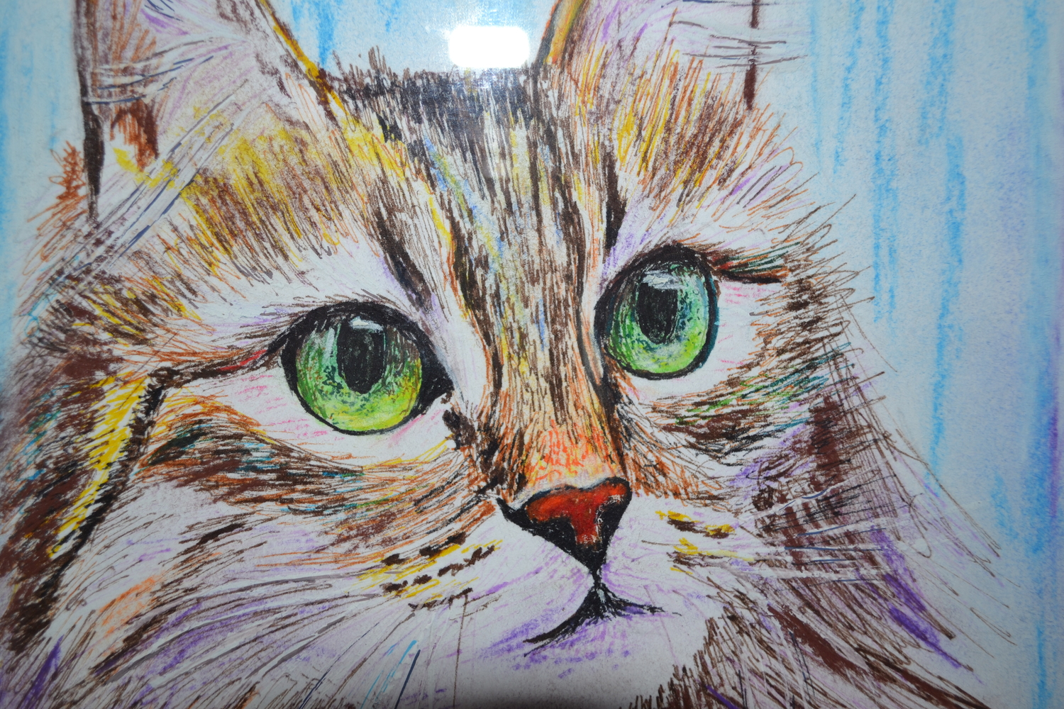 Мой котик!!!)) Цветные ручки, пастель,бумага,