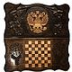 Backgammon carved 'coat of Arms of the Russian Federation' Art. .011, Backgammon and checkers, Moscow,  Фото №1