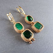 Украшения handmade. Livemaster - original item Green asymmetric earrings, long earrings with malachite. Handmade.