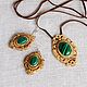 A set of jewelry made of birch bark with malachite. Pendant, earrings, Jewelry Sets, Novosibirsk,  Фото №1