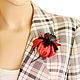 Red and black Iris flower brooch made of leather with mink fur. Brooches. flowersstyle (flowersstyle). Online shopping on My Livemaster.  Фото №2