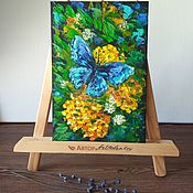 Картины и панно handmade. Livemaster - original item Butterfly painting on flowers! oil. Handmade.