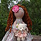 кукла интерьерная кукла текстильная шатенка с кудрявыми волосами кукла с мишкой кукла в салатовом куколка на счастье