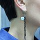 Длинные асимметричные серьги. Оникс и аквамарин. Серьги классические. Artisan A Галина. Ярмарка Мастеров.  Фото №5