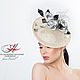 Wedding and evening handmade accessories. An asymmetric designer hat from sinamay with flowers `Mystery`. Anna Andrienko. Arts and Сrafts fair.